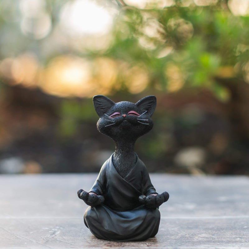 JFSM INC. 5" Whimsical Happy Cat Buddha Figurine â€“ Zen-Inspired Resin Cat Statue â€“ Meditating Animal Sculpture for Mindful Home or Office Decor â€“ Peaceful Gift for Cat Lovers and Yoga Fans - Image 3